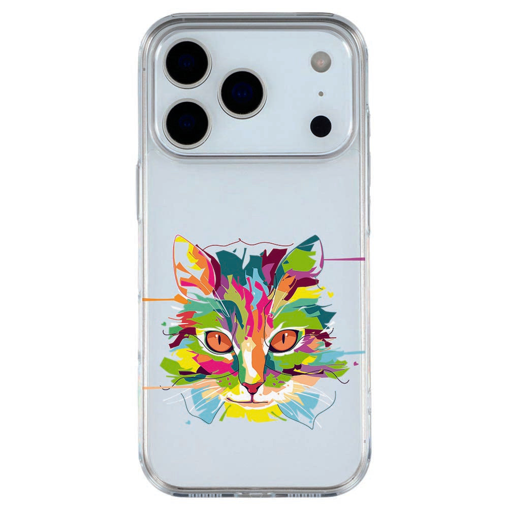 iPhone 18 Pro in Cat Color TPU hoesje, schuin bekeken met camera-eiland en transparante rand