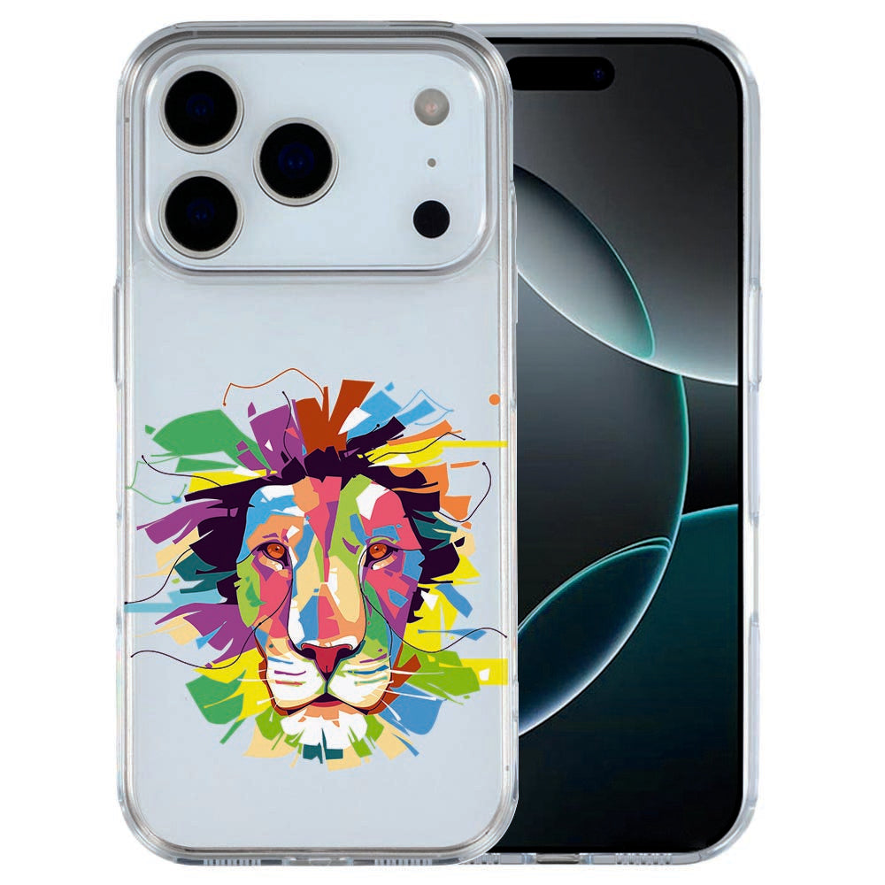 Achterkant van het Lion Color TPU hoesje voor iPhone 18 Pro Max met kleurrijke geometrische leeuw