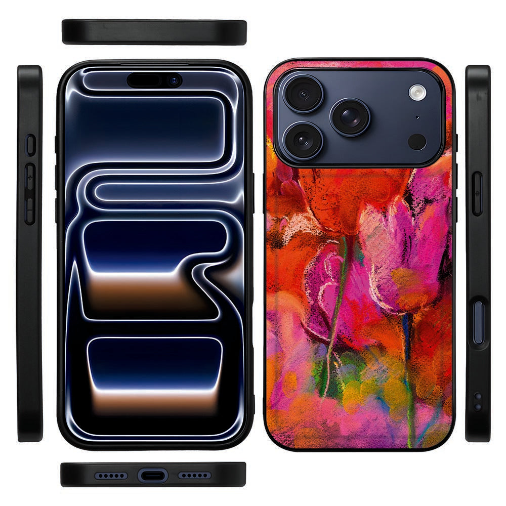 Zwarte flexibele rand van de Tulips back cover voor iPhone 18 Pro, van de zijkant gezien