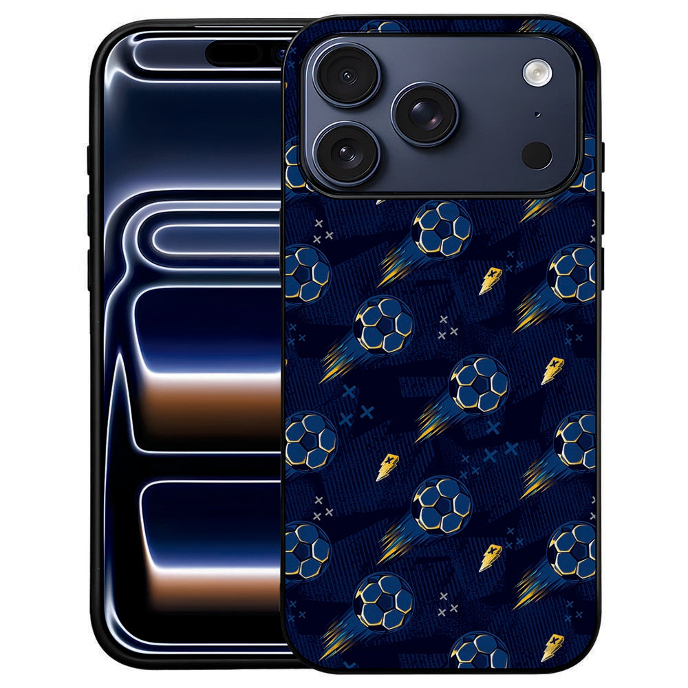 Voetbal back cover hoesje iPhone 18 Pro Max, blauw voetbalpatroon op de kunstleren achterkant