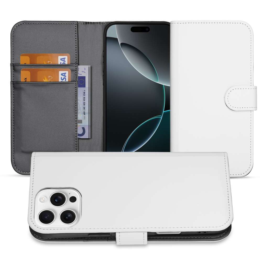 Book Case Telefoonhoesje voor de iPhone 16 Pro Max Wit met Pasjeshouder