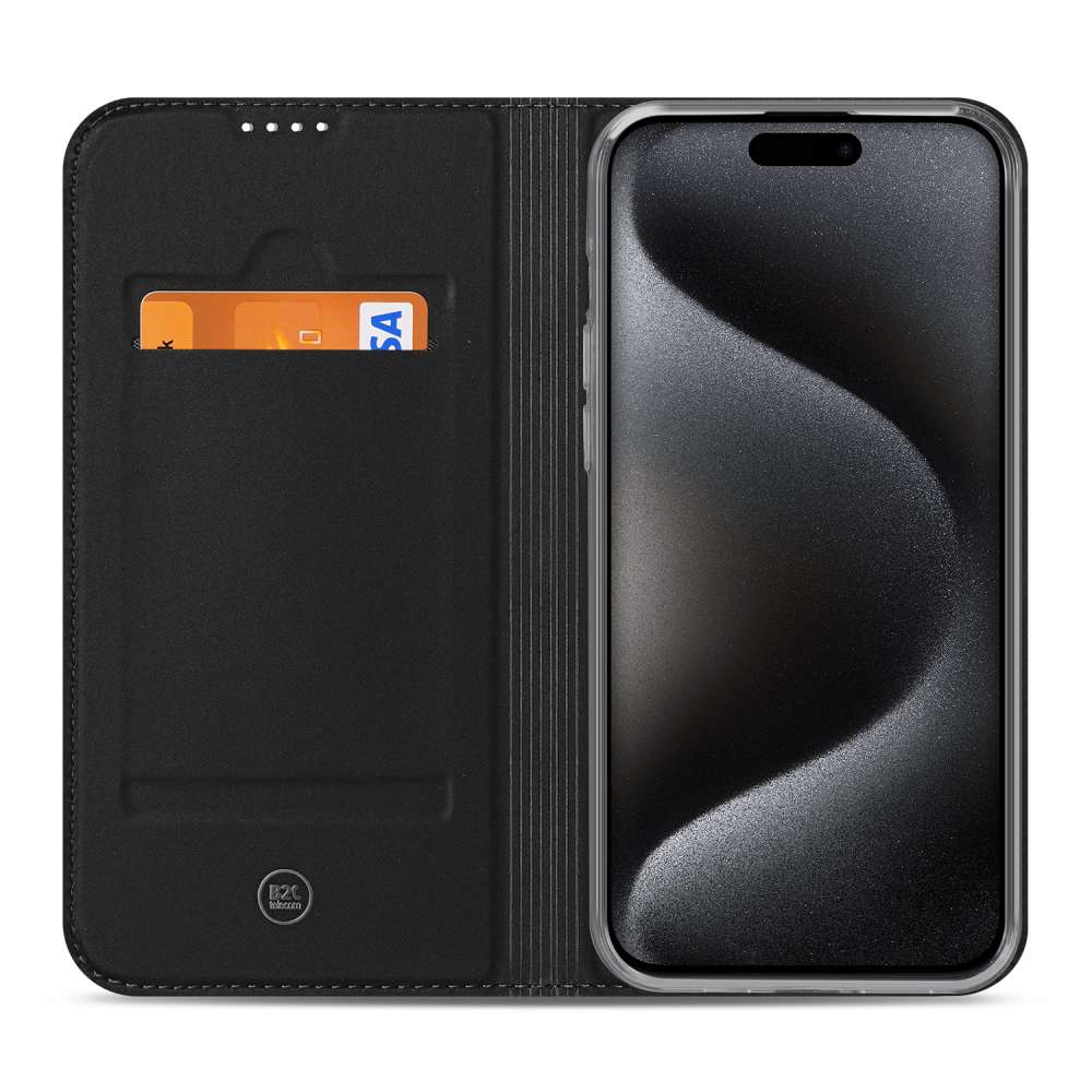 Stand Case Hoesje Geschikt voor de iPhone 15 Pro Max Wit met Pashouder