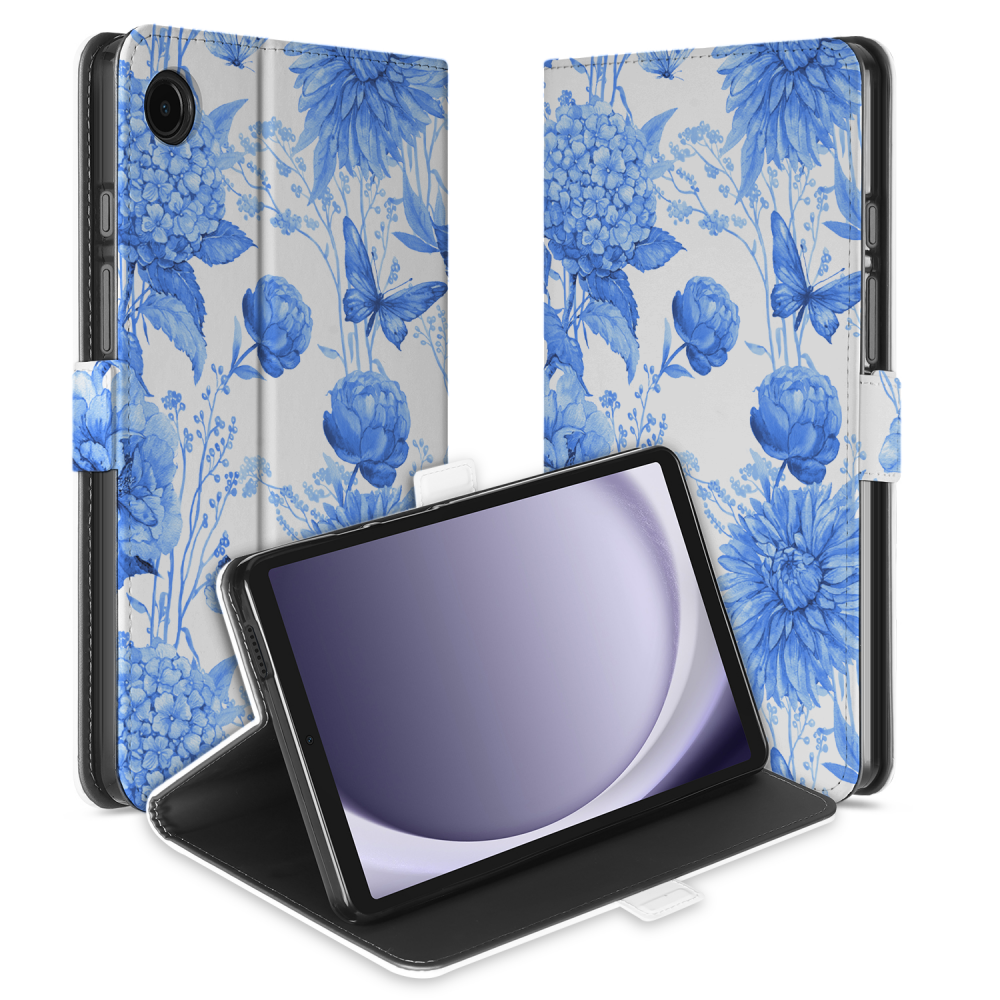 Uniek Samsung Galaxy Tab A9 Tablethoesje Flowers Blue Design | B2C Telecom