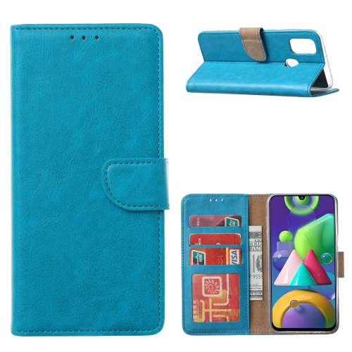 Galaxy A21s Boekhoesje Turquoise met Pasjeshouder