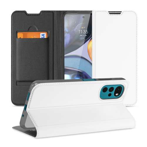 Stand Case Telefoonhoesje Motorola Moto G22 Wit met Pashouder