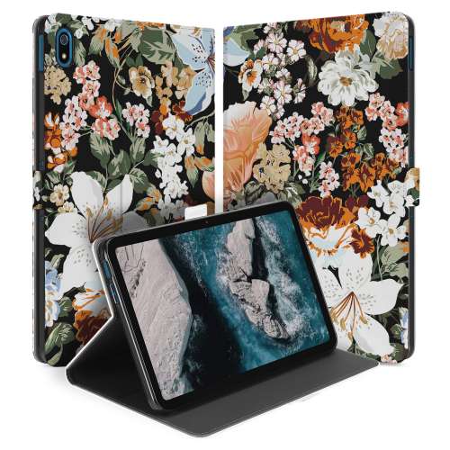 Uniek Nokia T20 Tablethoesje met Stand - Bloemen Dark Design | B2C Telecom