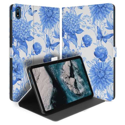 Uniek Nokia T20 Tablethoesje met Stand - Flowers Blue Design | B2C Telecom