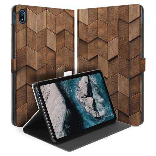 Uniek Nokia T20 Tablethoesje met Stand - Wooden Cubes Design | B2C Telecom