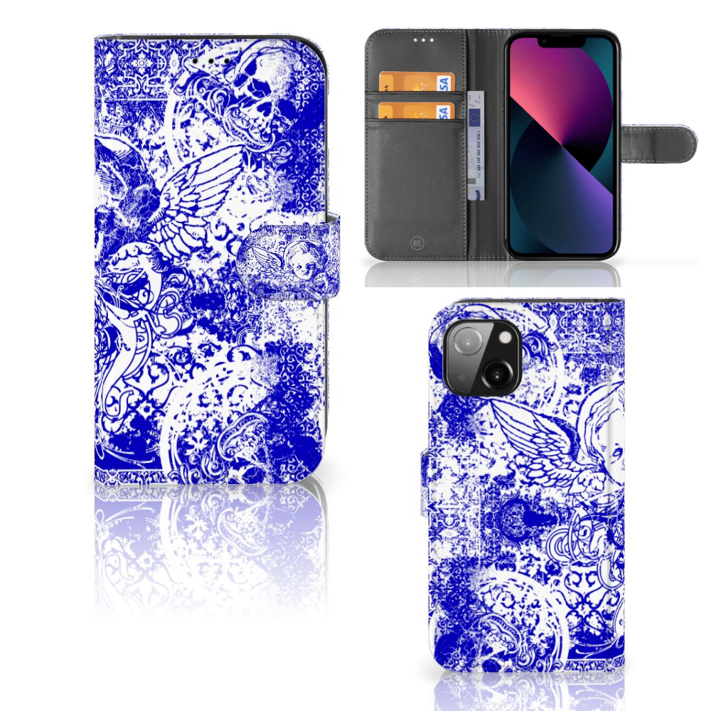 Telefoonhoesje met Naam Apple iPhone 13 Angel Skull Blauw