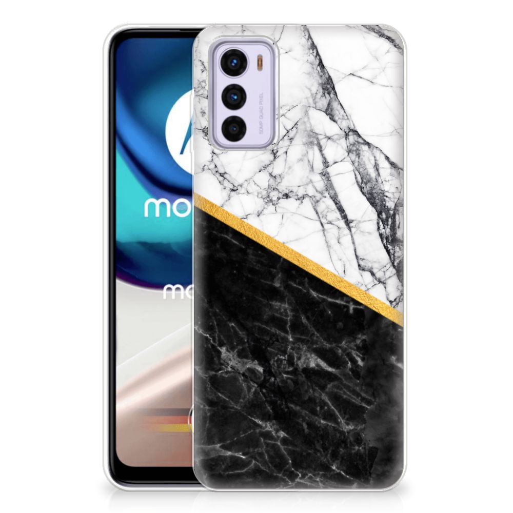 Motorola Moto G42 TPU Siliconen Hoesje Marmer Wit Zwart - Origineel Cadeau Man B2C Telecom