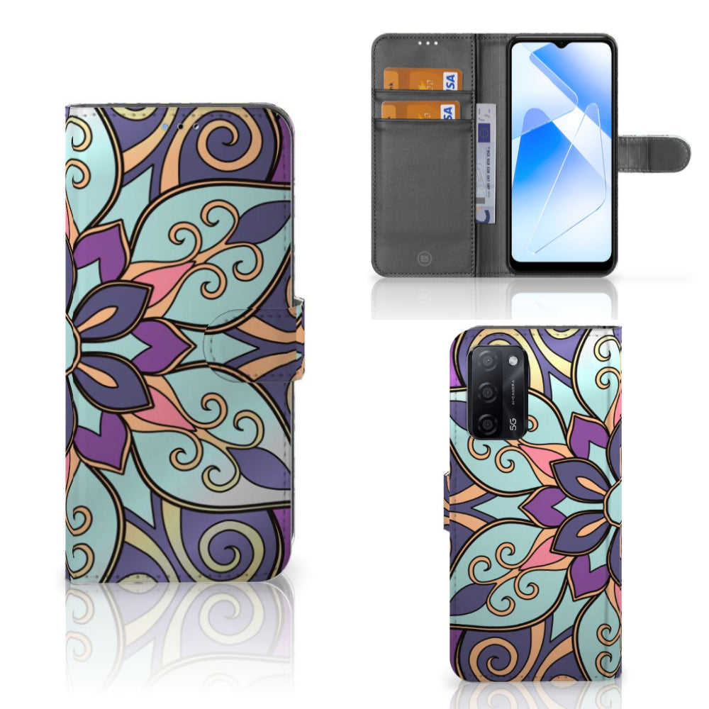 OPPO A16/A16s/A54s Hoesje Purple Flower