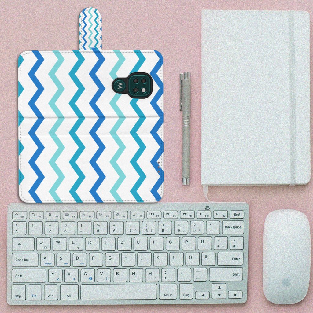 Motorola Moto G9 Play | E7 Plus Telefoon Hoesje Zigzag Blauw