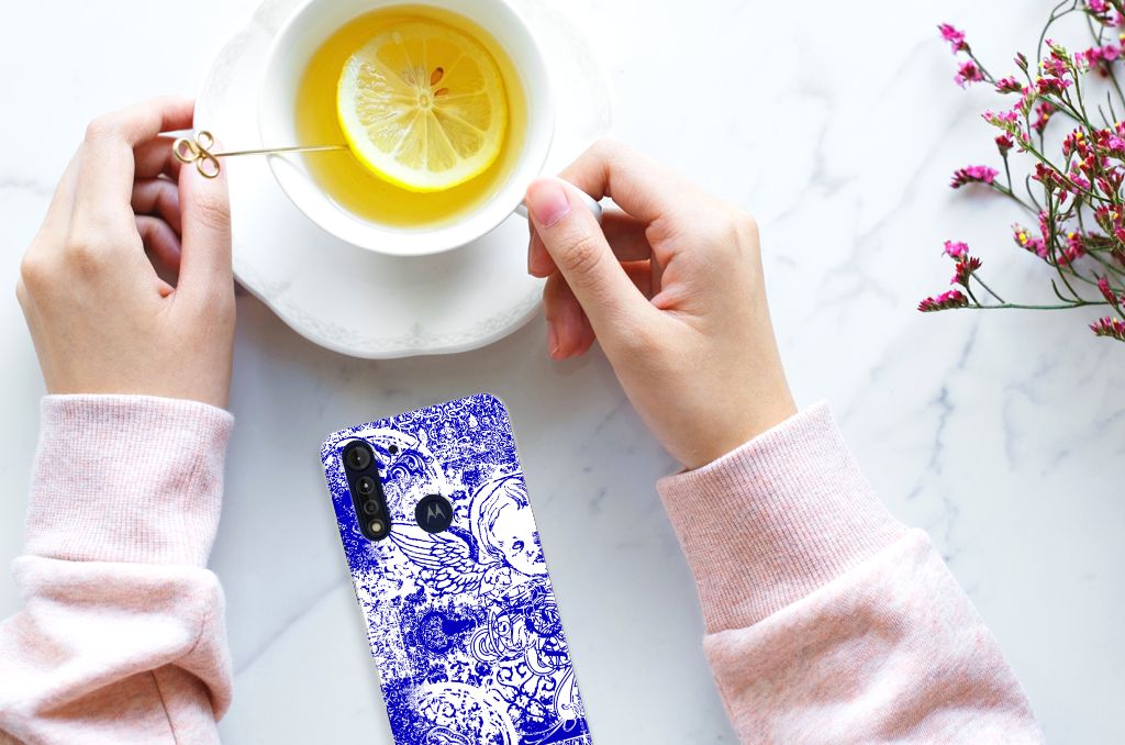 Silicone Back Case Motorola Moto G8 Power Lite Angel Skull Blauw B2C Telecom