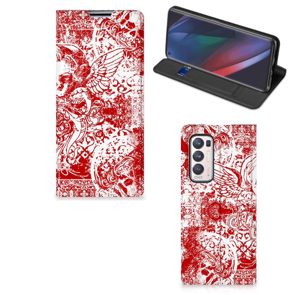 Mobiel BookCase OPPO Find X3 Neo Angel Skull Rood - B2C Telecom