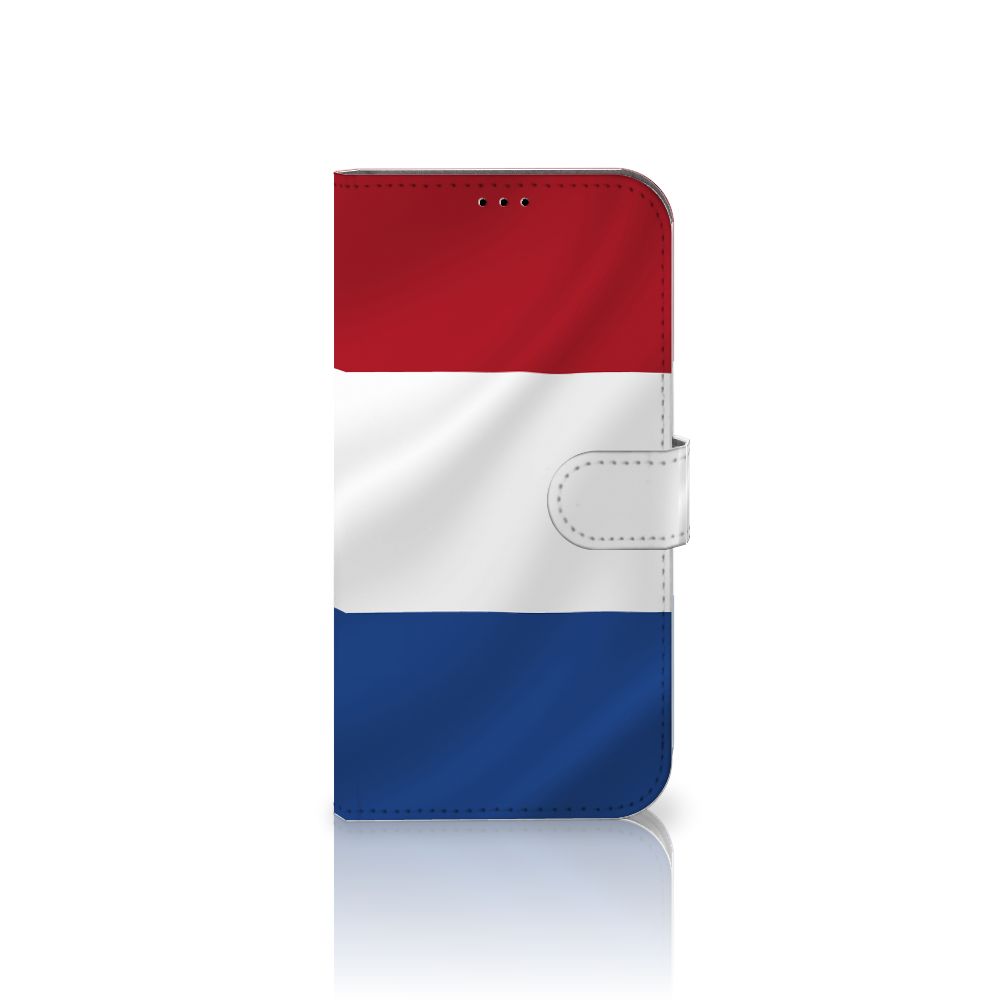 iPhone 14 Plus Bookstyle Case Nederlandse Vlag met artistiek ontwerp van de Nederlandse vlag.