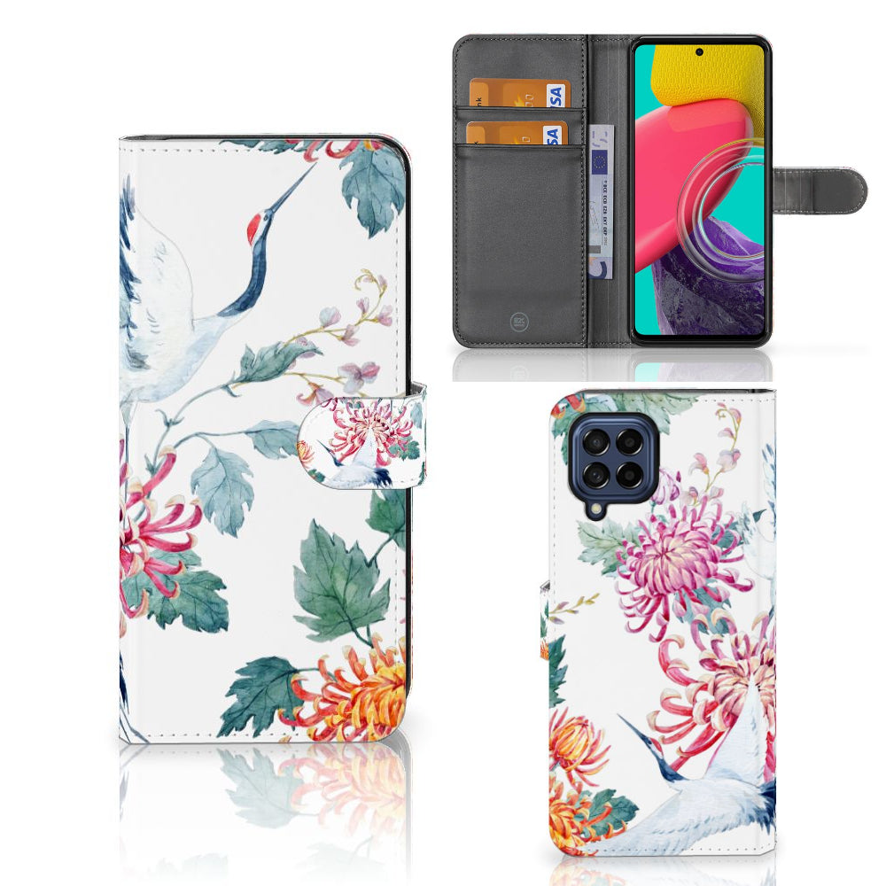 Samsung Galaxy M53 Telefoonhoesje met Pasjes Bird Flowers