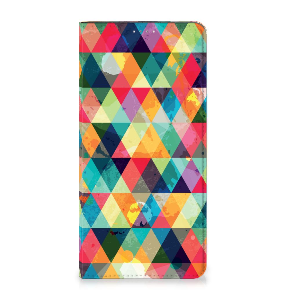 Samsung Galaxy A14 5G Hoesje met Magneet Geruit kleurvol en opvallend ruitjesdesign.