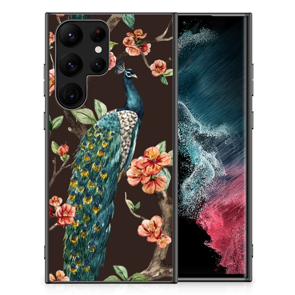 Samsung Galaxy S23 Ultra Dierenprint Telefoonhoesje Pauw met Bloemen