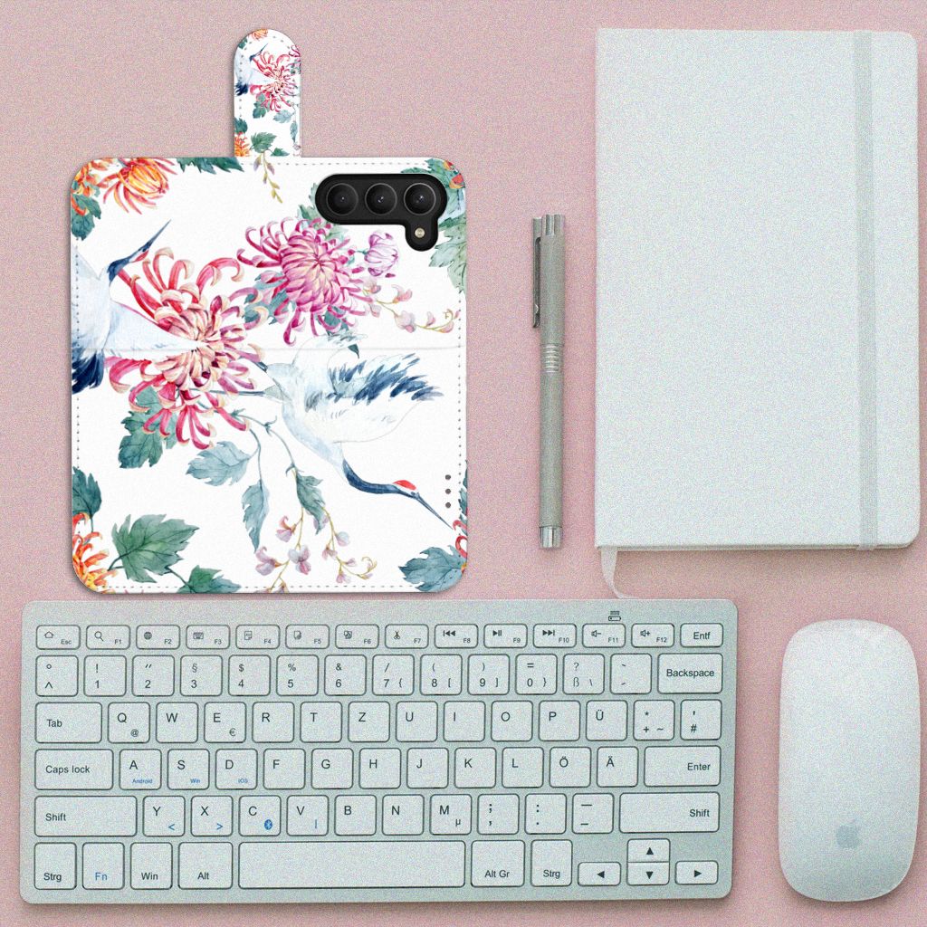 Samsung Galaxy S23 Telefoonhoesje met Pasjes Bird Flowers
