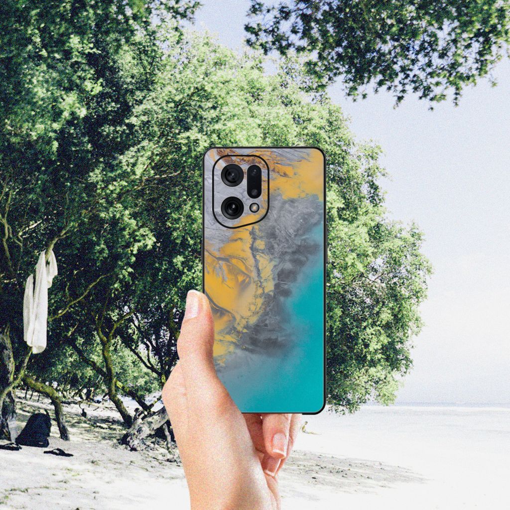 OPPO Find X5 Marmeren Print Telefoonhoesje Marble Blue Gold B2C Telecom