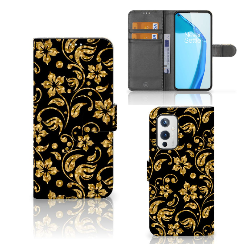 OnePlus 9 Hoesje Gouden Bloemen