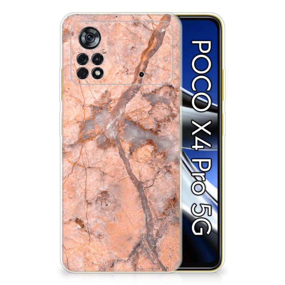 Xiaomi Poco X4 Pro 5G TPU Siliconen Hoesje Marmer Oranje B2C Telecom