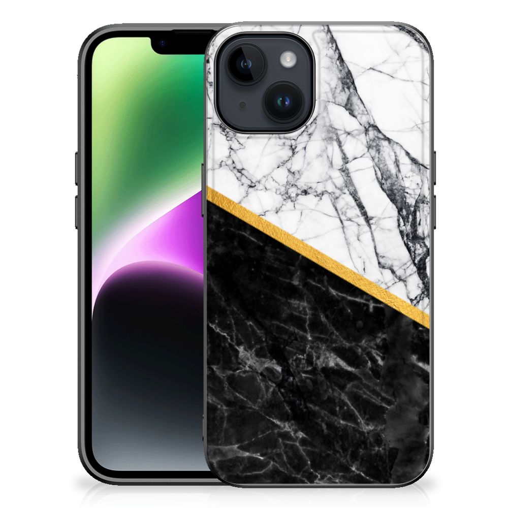 iPhone 15 Marmeren Print Telefoonhoesje Marmer Wit Zwart - Origineel Cadeau Man