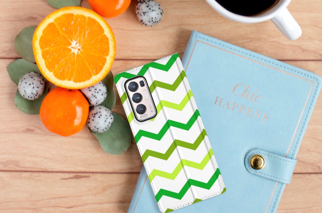 OPPO Find X3 Neo Hoesje met Magneet Zigzag Groen - B2C Telecom