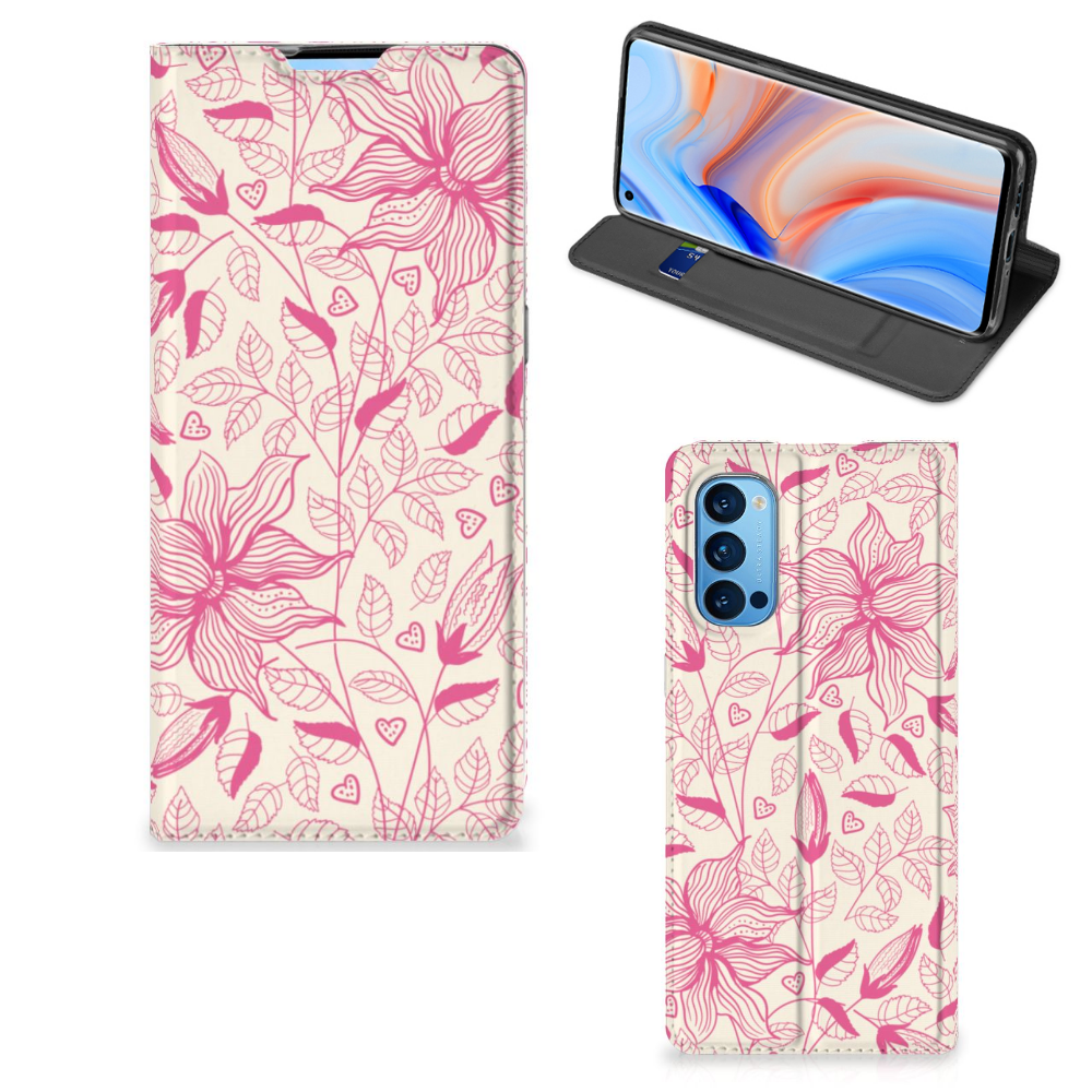 OPPO Reno4 Pro 5G Smart Cover Pink Flowers - B2C Telecom