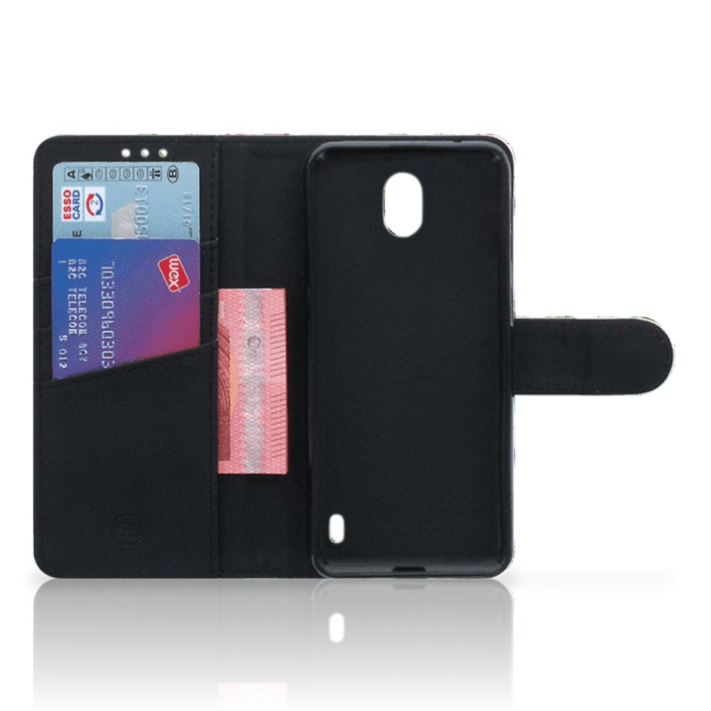 Nokia 1 Plus Telefoonhoesje met Pasjes Flamingo Palms