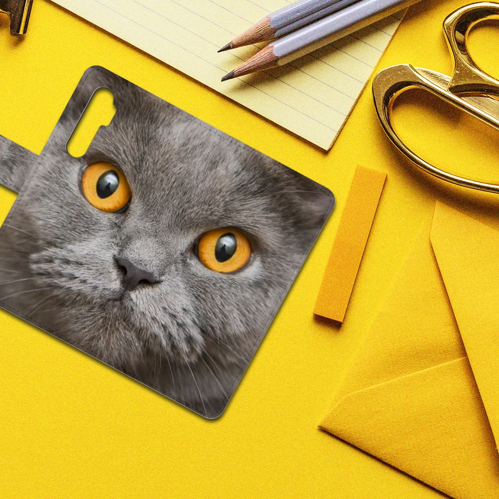 Telefoonhoesje met Pasjes Xiaomi Mi Note 10 Lite Britse Korthaar met schattige grijze kat