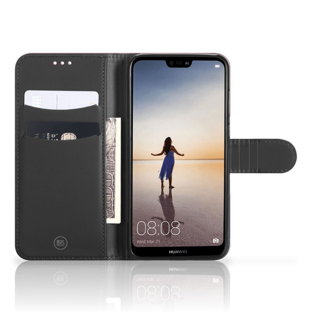 Huawei P20 Lite Bookstyle Case Nederlandse Vlag met pasjes en foto van vrouw op strand