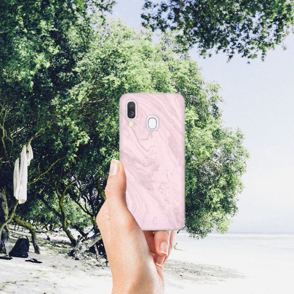 Samsung Galaxy A40 TPU Siliconen Hoesje Marble Pink - Origineel Cadeau Vriendin