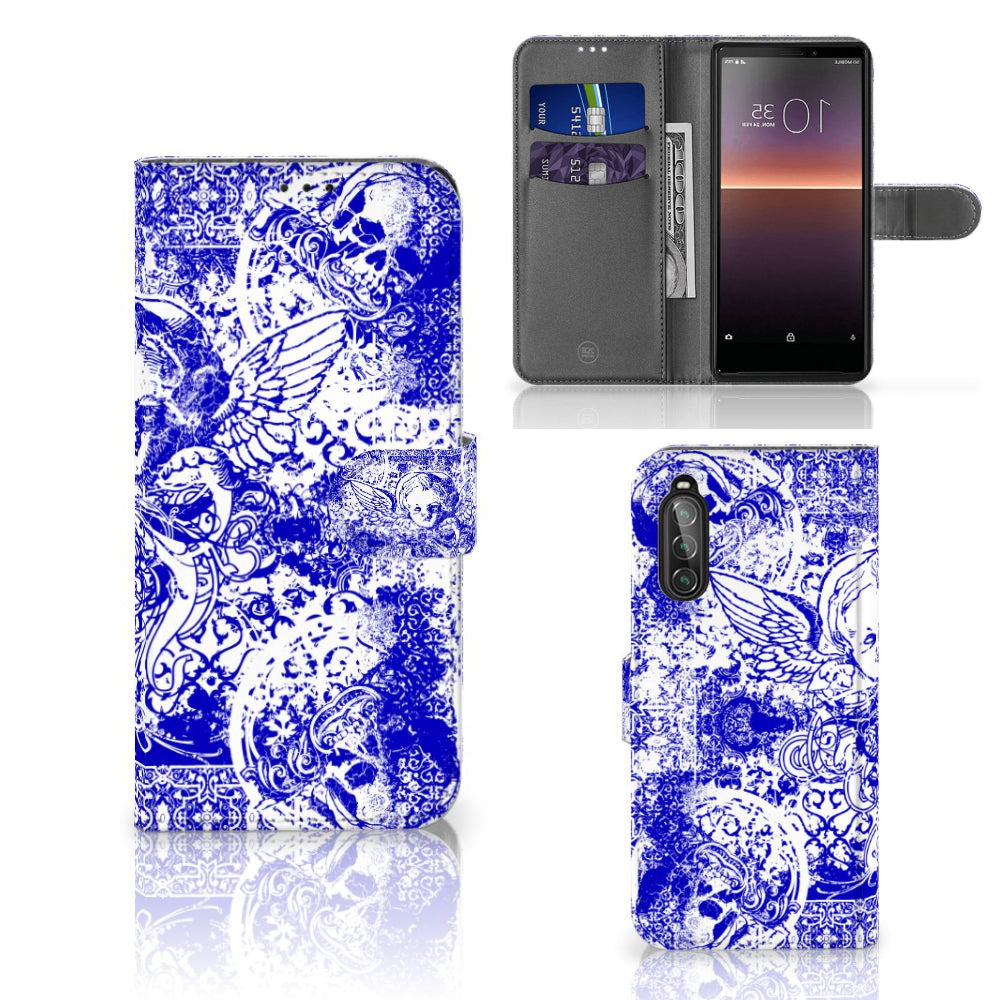 Telefoonhoesje met Naam Sony Xperia 10 II Angel Skull Blauw