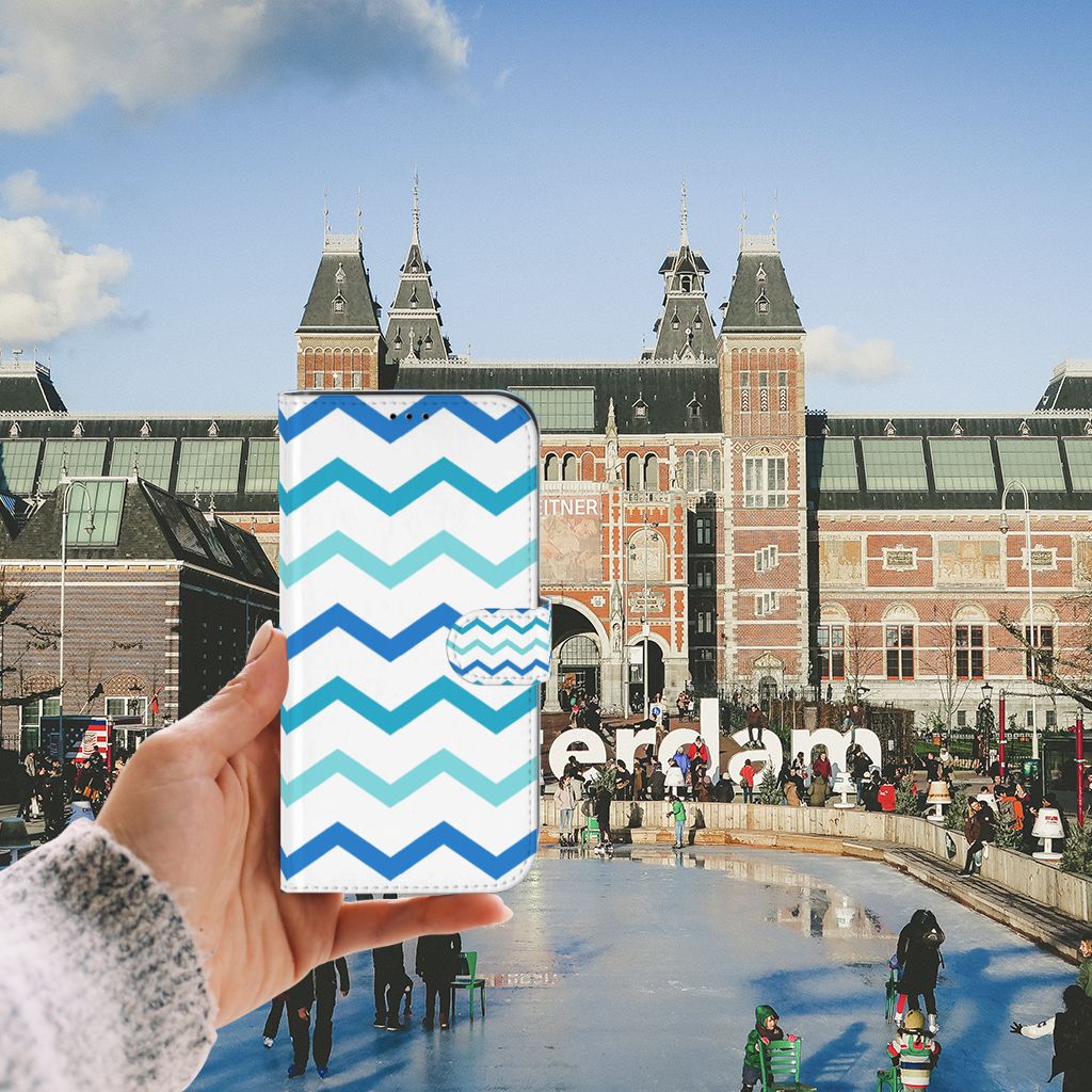 iPhone 13 Pro Max Telefoon Hoesje Zigzag Blauw
