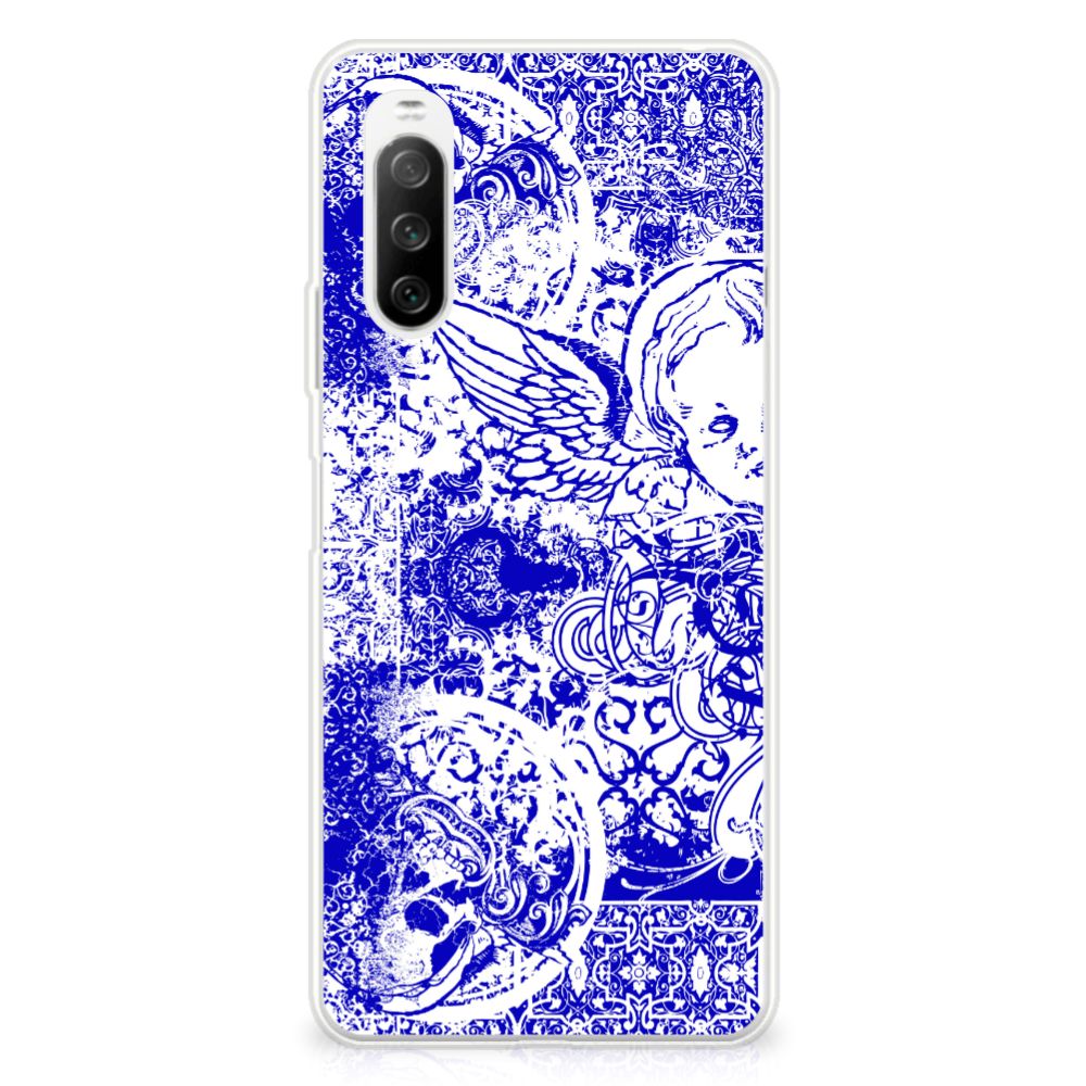 Silicone Back Case Sony Xperia 10 III Angel Skull Blauw