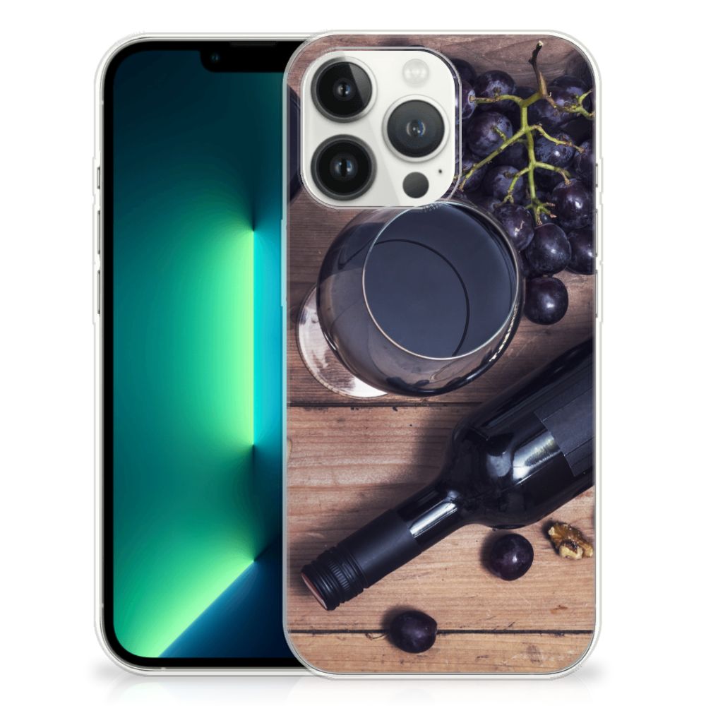 iPhone 13 Pro Max Siliconen Case Wijn met een wijnfles en glazen, perfect voor wijnliefhebbers 🍷.