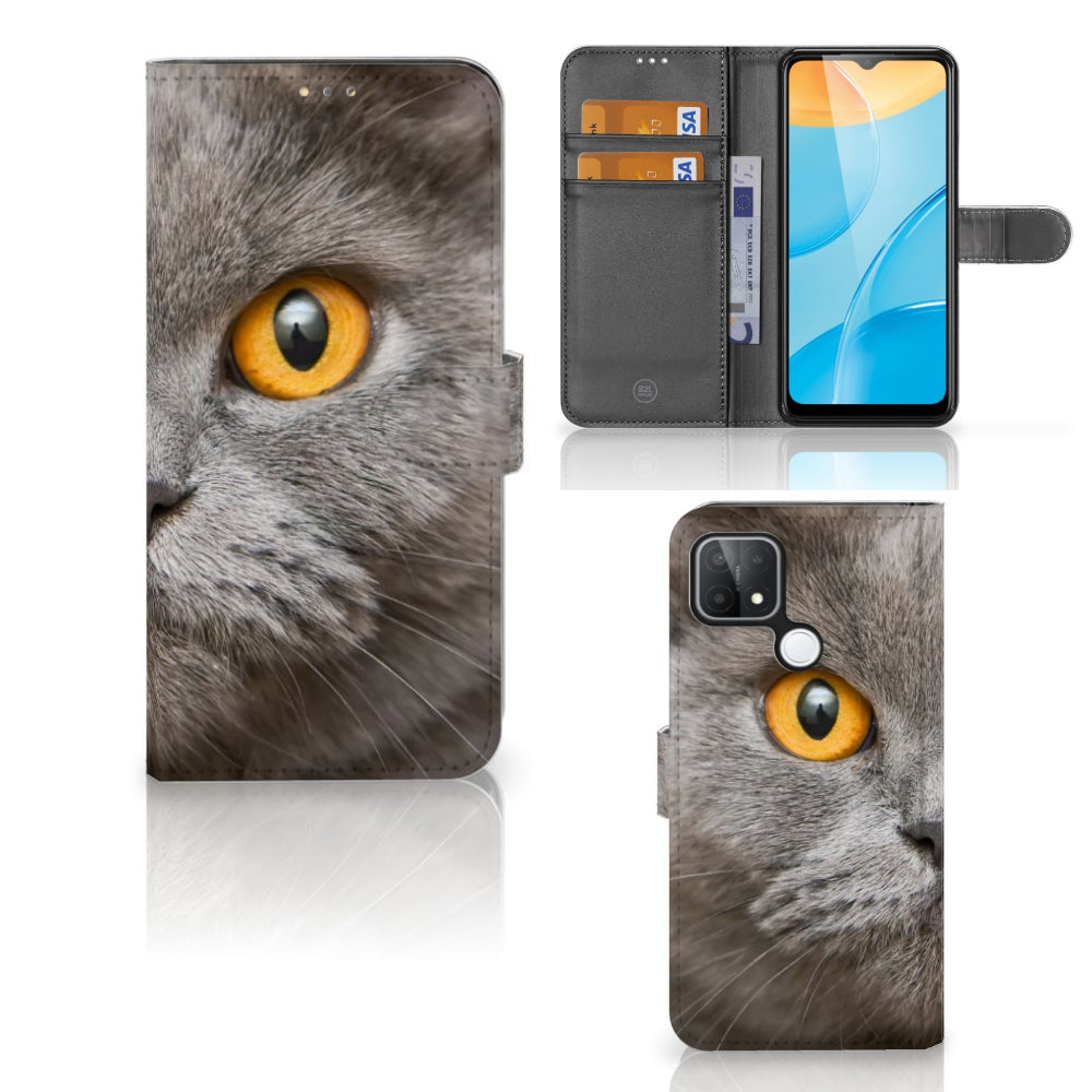 Telefoonhoesje met Pasjes OPPO A15 Britse Korthaar met afbeelding van een Britse korthaar kat