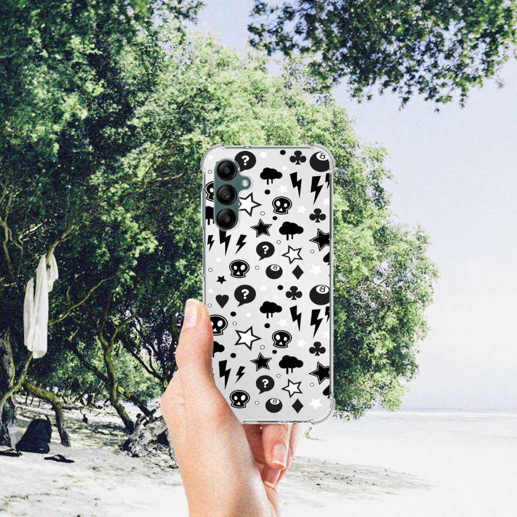 Extreme Case Samsung Galaxy A14 5G/4G Silver Punk design on a phone by the beach