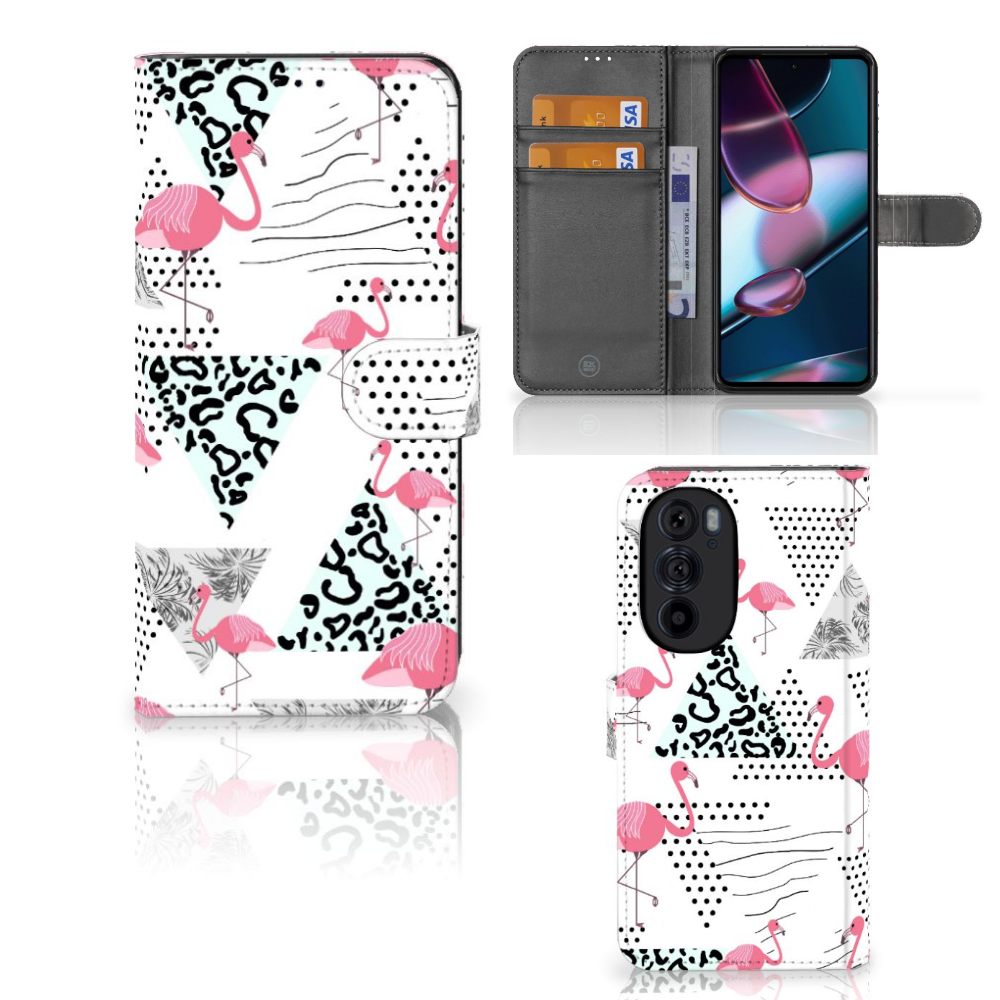 Motorola Edge 30 Pro Telefoonhoesje met Pasjes Flamingo Triangle