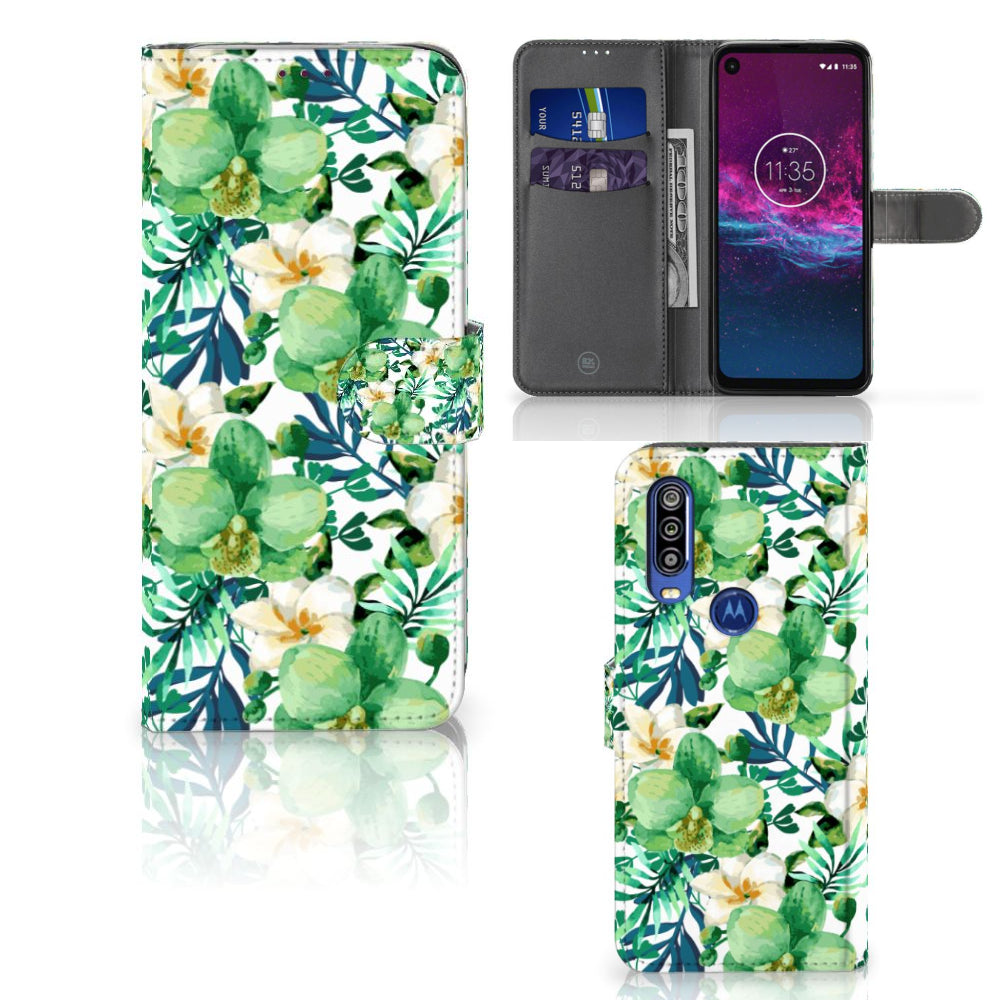 Motorola One Action Hoesje Orchidee Groen