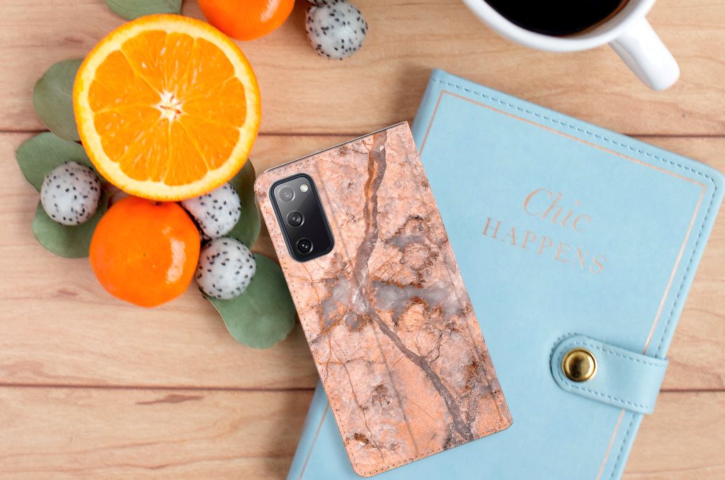 Samsung Galaxy S20 FE Standcase Marmer Oranje - B2C Telecom