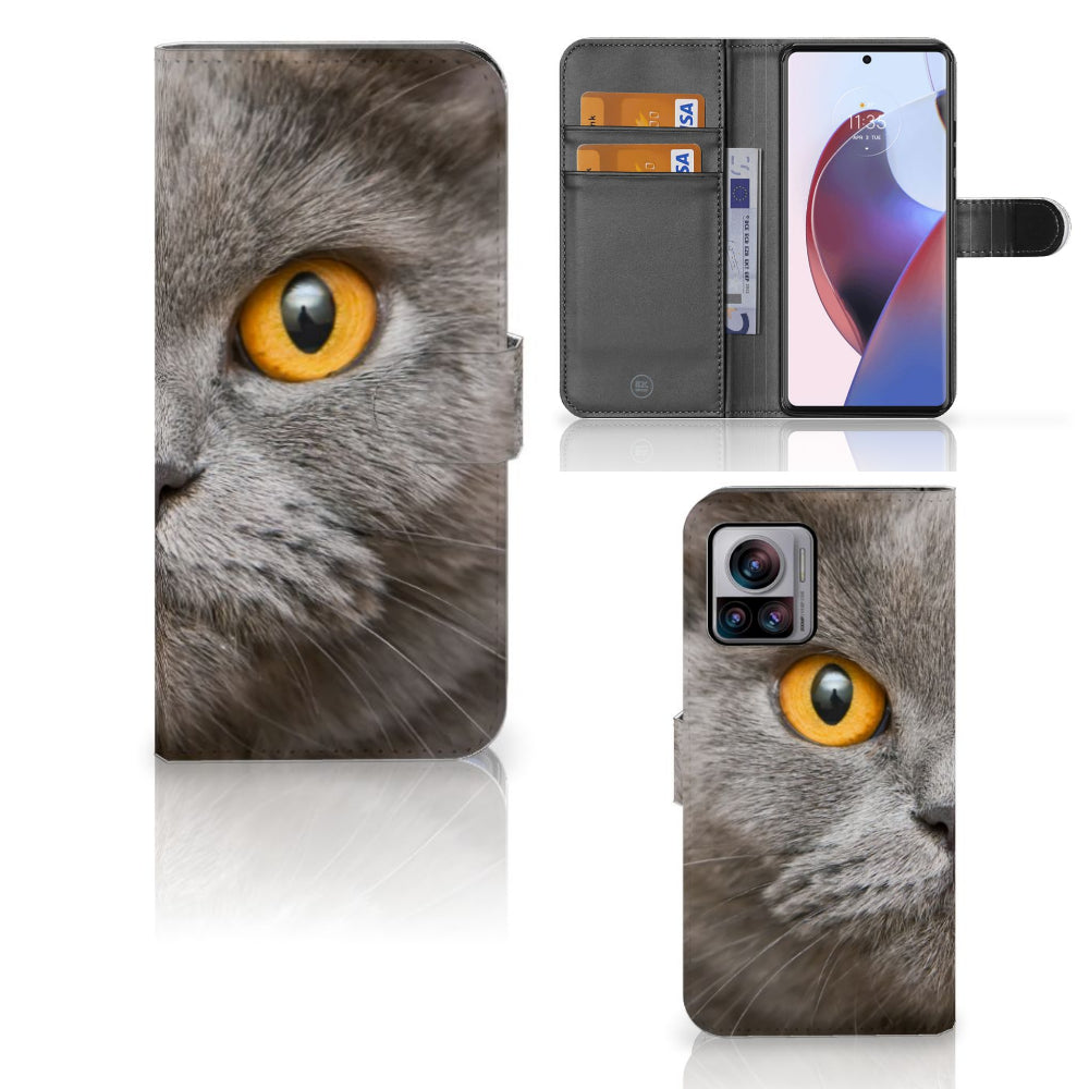 Telefoonhoesje met Pasjes Motorola Edge 30 Ultra Britse Korthaar met opvallende ogen en stijlvolle designs.