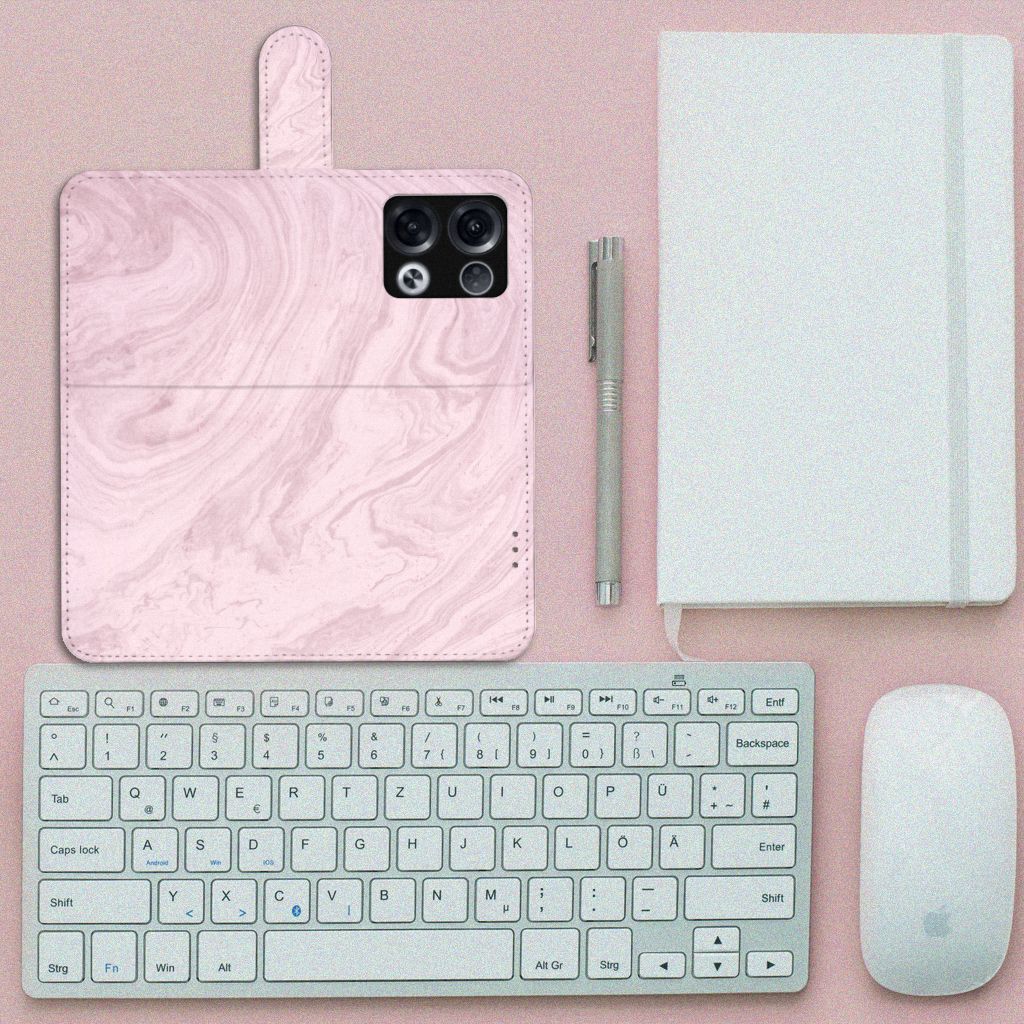 OPPO Reno8 Pro Bookcase Marble Pink - Origineel Cadeau Vriendin