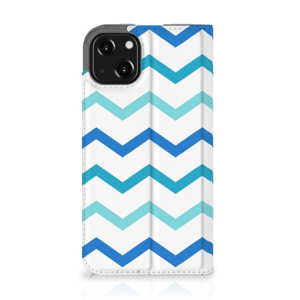 iPhone 13 Hoesje met Magneet Zigzag Blauw