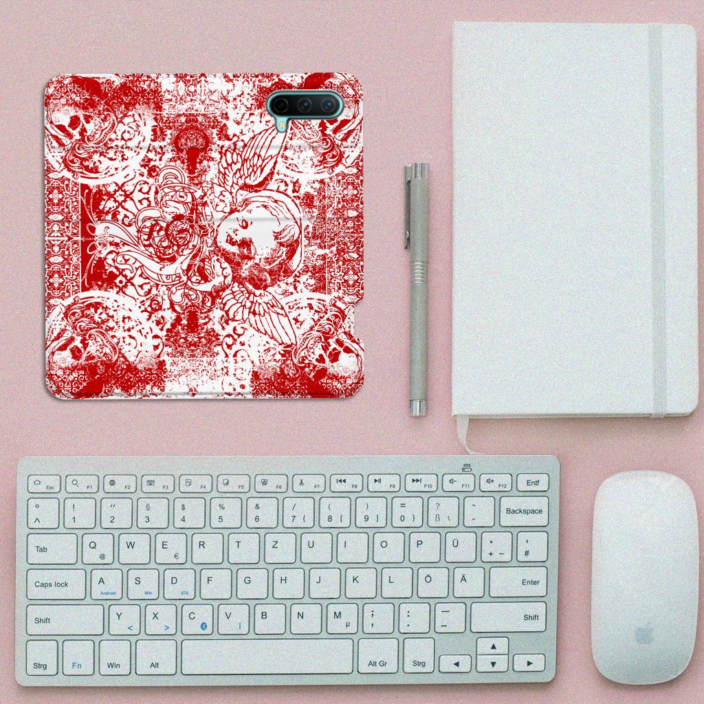Mobiel BookCase OnePlus Nord CE 5G Angel Skull Rood - B2C Telecom