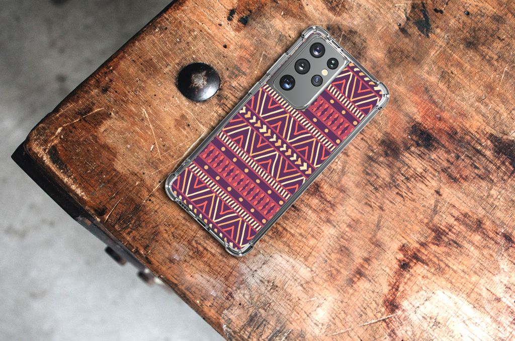 Samsung Galaxy S21 Ultra Doorzichtige Silicone Hoesje Aztec Paars B2C Telecom