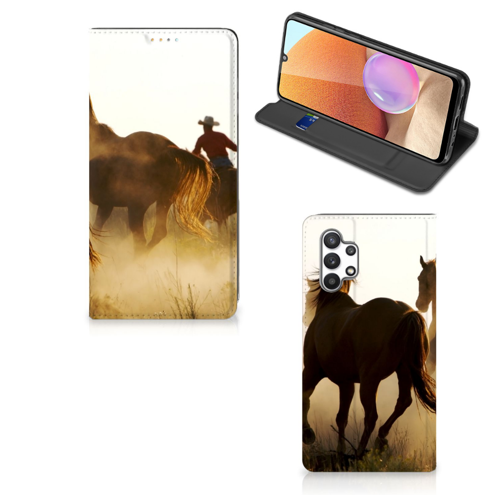 Samsung Galaxy A32 4G | A32 5G Enterprise Editie Hoesje maken Design Cowboy met paard en cowboy in de zon.