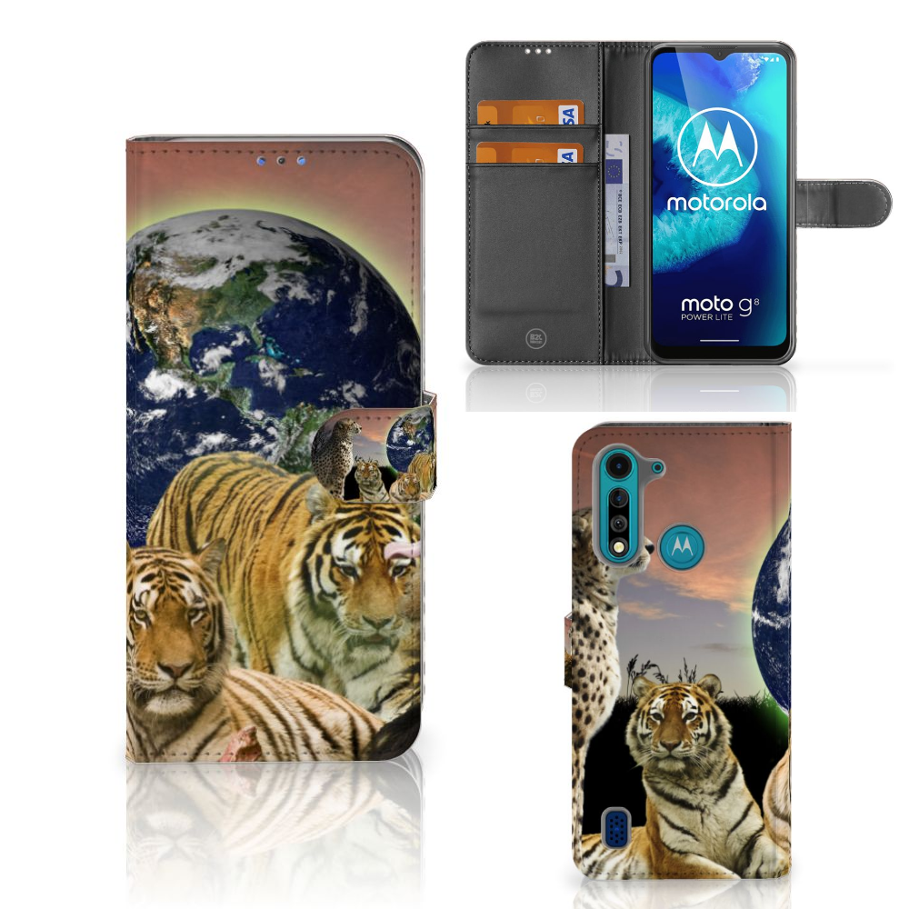 Motorola G8 Power Lite Telefoonhoesje met Pasjes Roofdieren