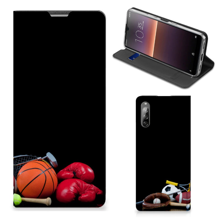 Sony Xperia L4 Hippe Standcase Sports met sportafbeeldingen en houder voor pasjes.